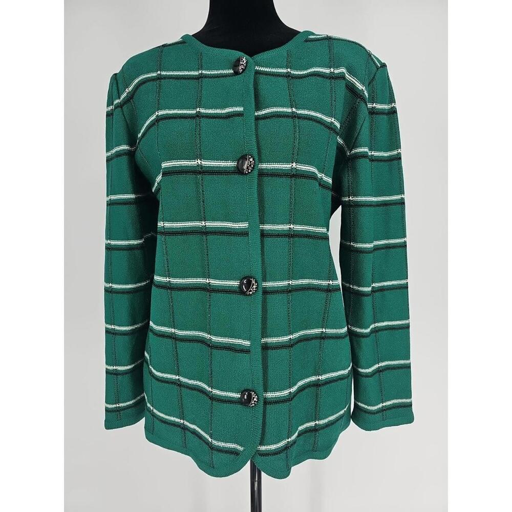 Toula Women's Wool Blazer 6 Green Rhinestone Button‎ Knit Rayon NWT